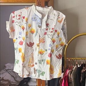 Floral Button Down Shirt - White Multicolor